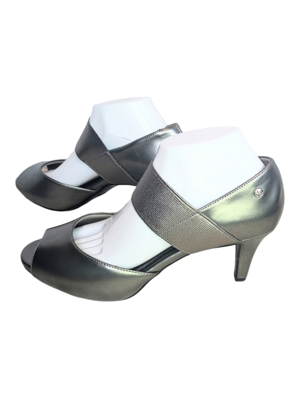 LifeStride Flex Dark Silver Pewter Open Toe Heels Metallic Size 9